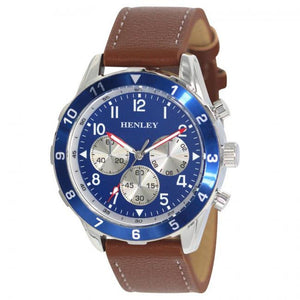 Henley Men's Multi Eye Classic Blue Dial With Brown Sports Leather Strap Watch H02213.6