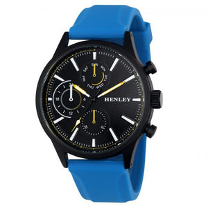 Henley Mens Multi Eye Black Dial With Sports Large Blue Silicone Strap Watch H02222.6