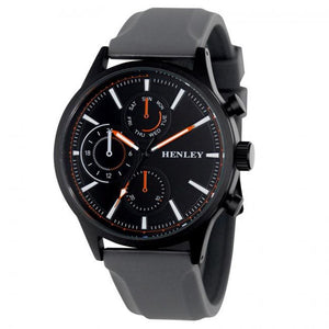 Henley Mens Multi Eye Black Dial With Sports Large Red Silicone Strap Watch H02222.13