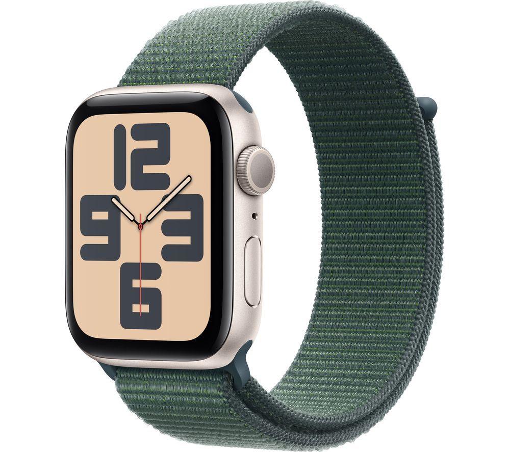 APPLE Watch SE - 44 mm Starlight Aluminium Case with Lake Green Sport Loop, Cream,Green APPLE Watch SE - 44 mm Starlight Aluminium Case with Lake Green Sport Loop, Cream,Green