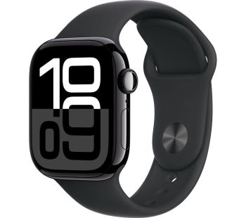 APPLE Watch Series 10 - 42 mm Jet Black Aluminium Case with Black Sport Band, S/M, Black