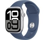 APPLE Watch Series 10 - 42 mm Jet Silver Aluminium Case with Denim Sport Band, M/L, Silver/Grey,Blue