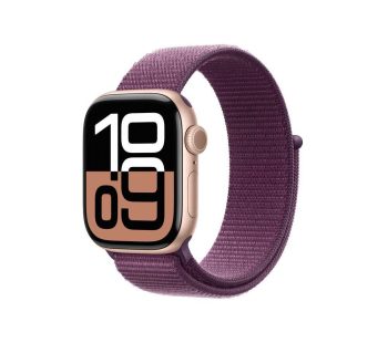 APPLE Watch Series 10 - 42 mm Rose Gold Aluminium Case with Plum Sport Loop, Purple,Gold