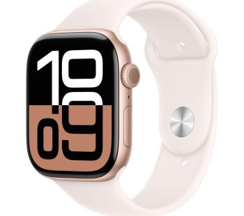 APPLE Watch Series 10 - 46 mm Rose Gold Aluminium Case with Light Blush Sport Band, S/M, Pink,Gold