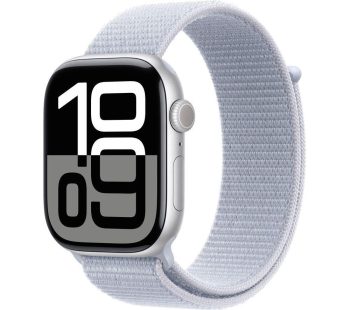APPLE Watch Series 10 - 46 mm Silver Aluminium Case with Blue Sport Loop, Silver/Grey,Blue