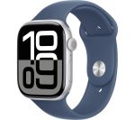 APPLE Watch Series 10 Cellular - 46 mm Silver Aluminium Case with Denim Sport Band, M/L, Silver/Grey,Blue