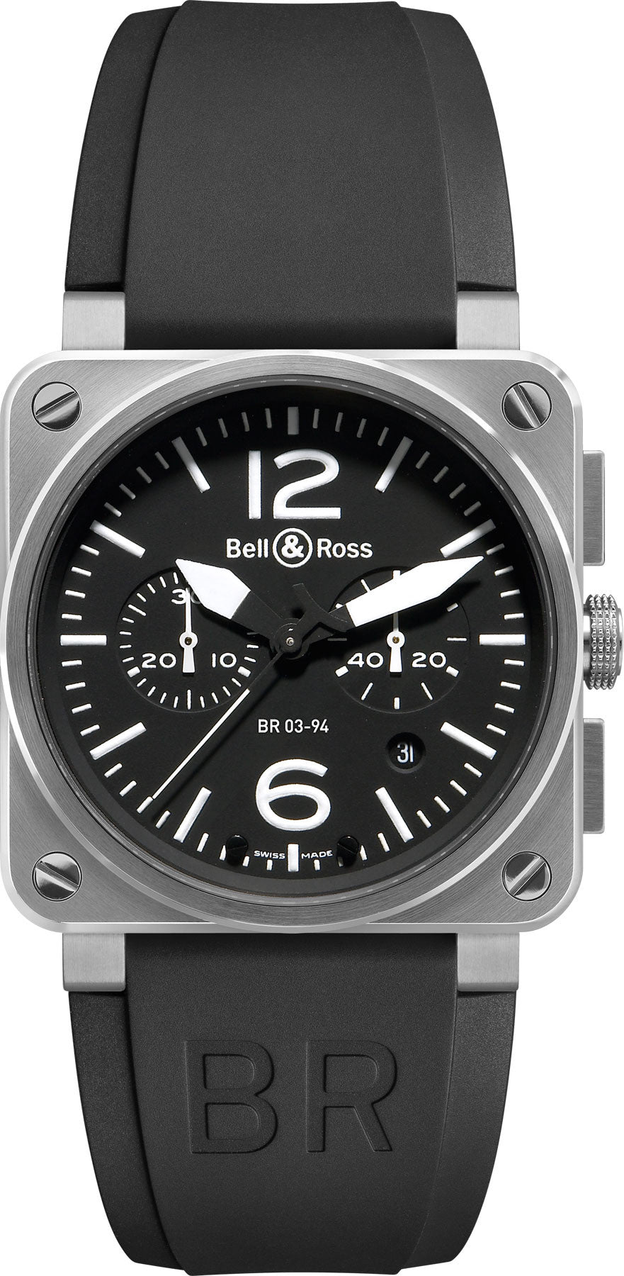 Bell & Ross Watch BR 03 94 Chronograph Black Dial Steel Case - Black Bell & Ross Watch BR 03 94 Chronograph Black Dial Steel Case - Black