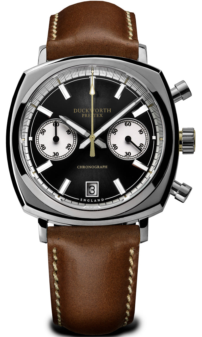 Duckworth Prestex Chronograph 42 Black Sunburst Tan Leather Duckworth Prestex Chronograph 42 Black Sunburst Tan Leather