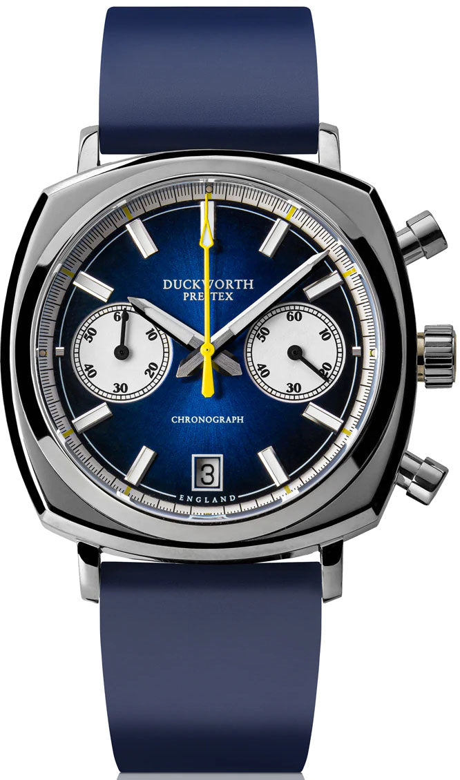 Duckworth Prestex Chronograph 42 Blue Sunburst Blue Rubber Duckworth Prestex Chronograph 42 Blue Sunburst Blue Rubber