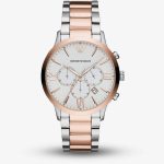 Emporio Armani Mens Giovanni Two Tone Silver Chronograph Dial Bracelet Watch AR11209