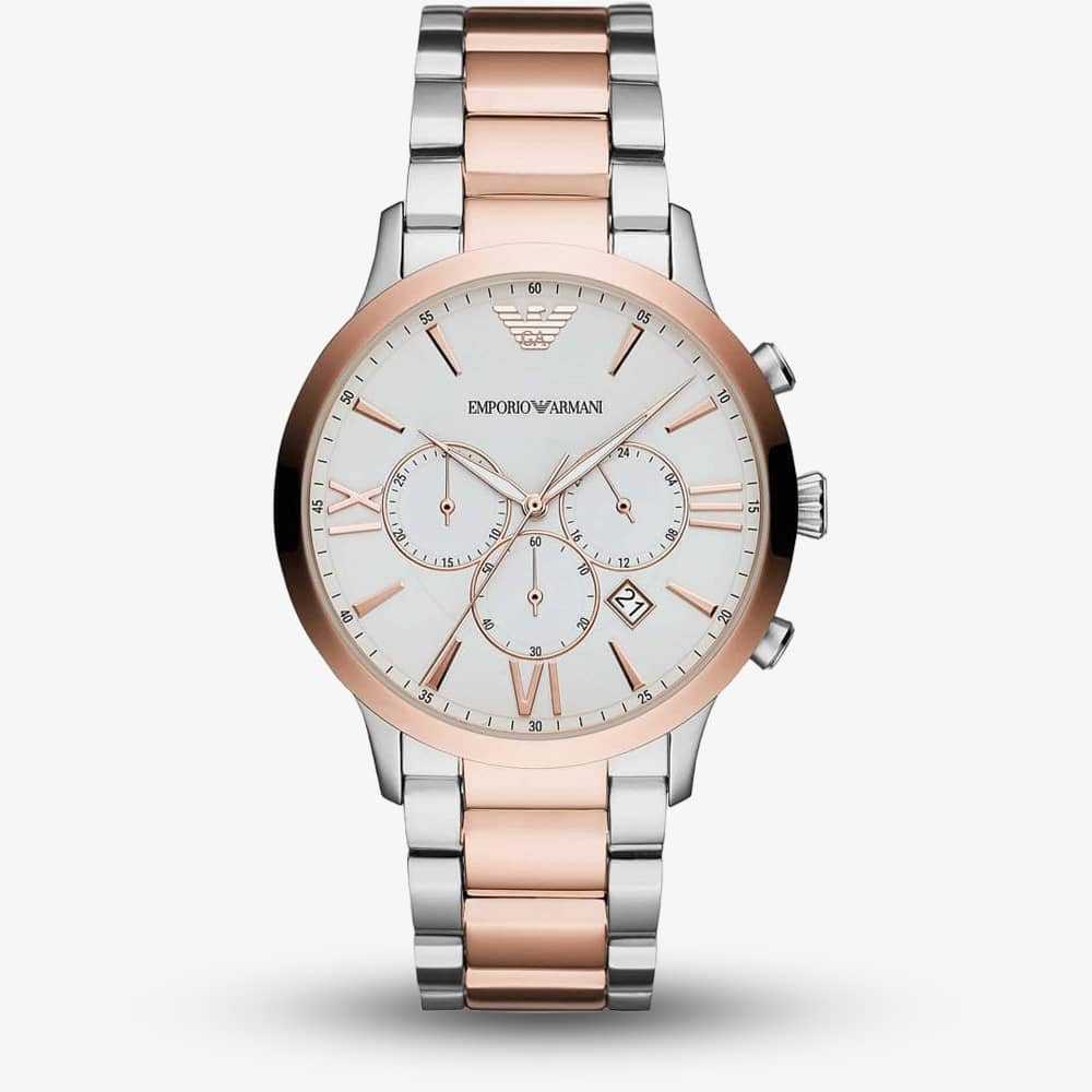 Emporio Armani Mens Giovanni Two Tone Silver Chronograph Dial Bracelet Watch AR11209 Emporio Armani Mens Giovanni Two Tone Silver Chronograph Dial Bracelet Watch AR11209