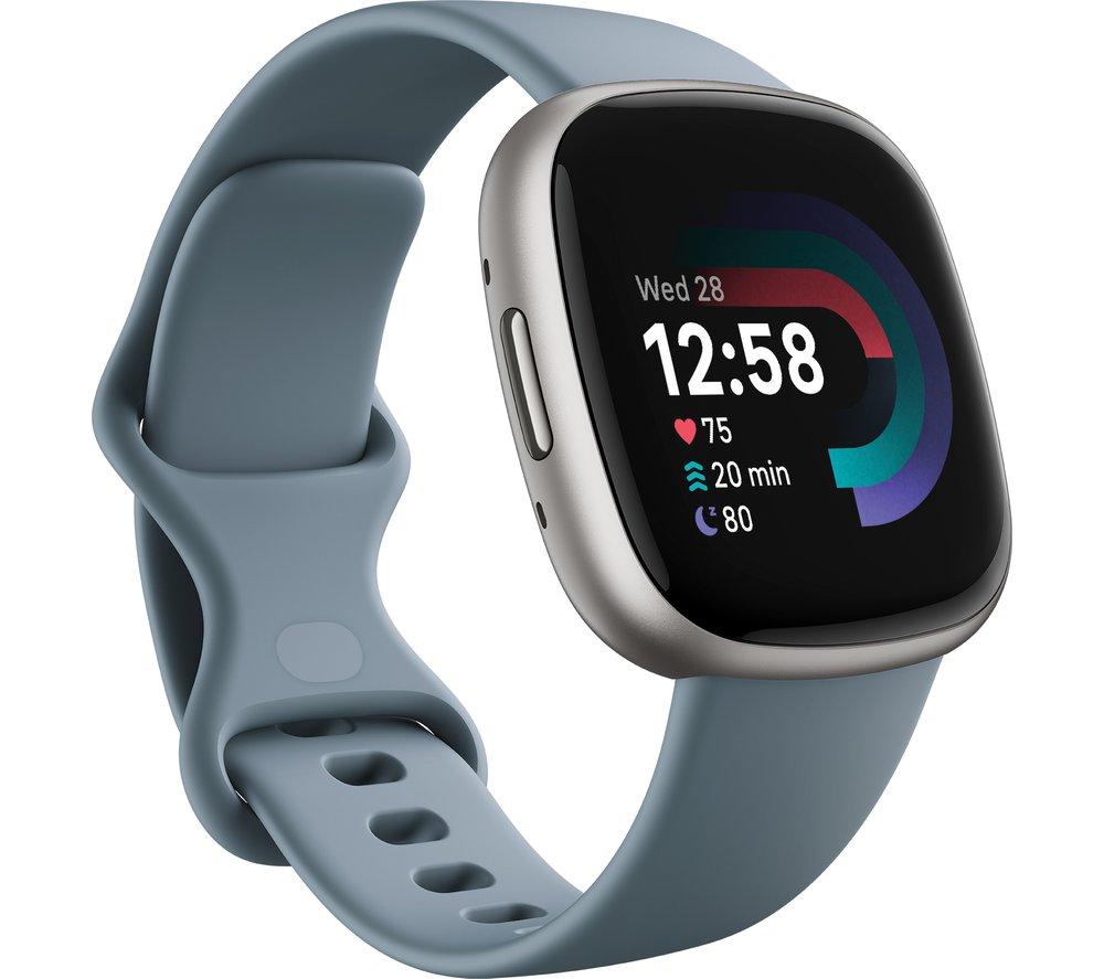 FITBIT Versa 4 Smart Watch - Waterfall Blue & Platinum, Silver/Grey,Blue FITBIT Versa 4 Smart Watch - Waterfall Blue & Platinum, Silver/Grey,Blue