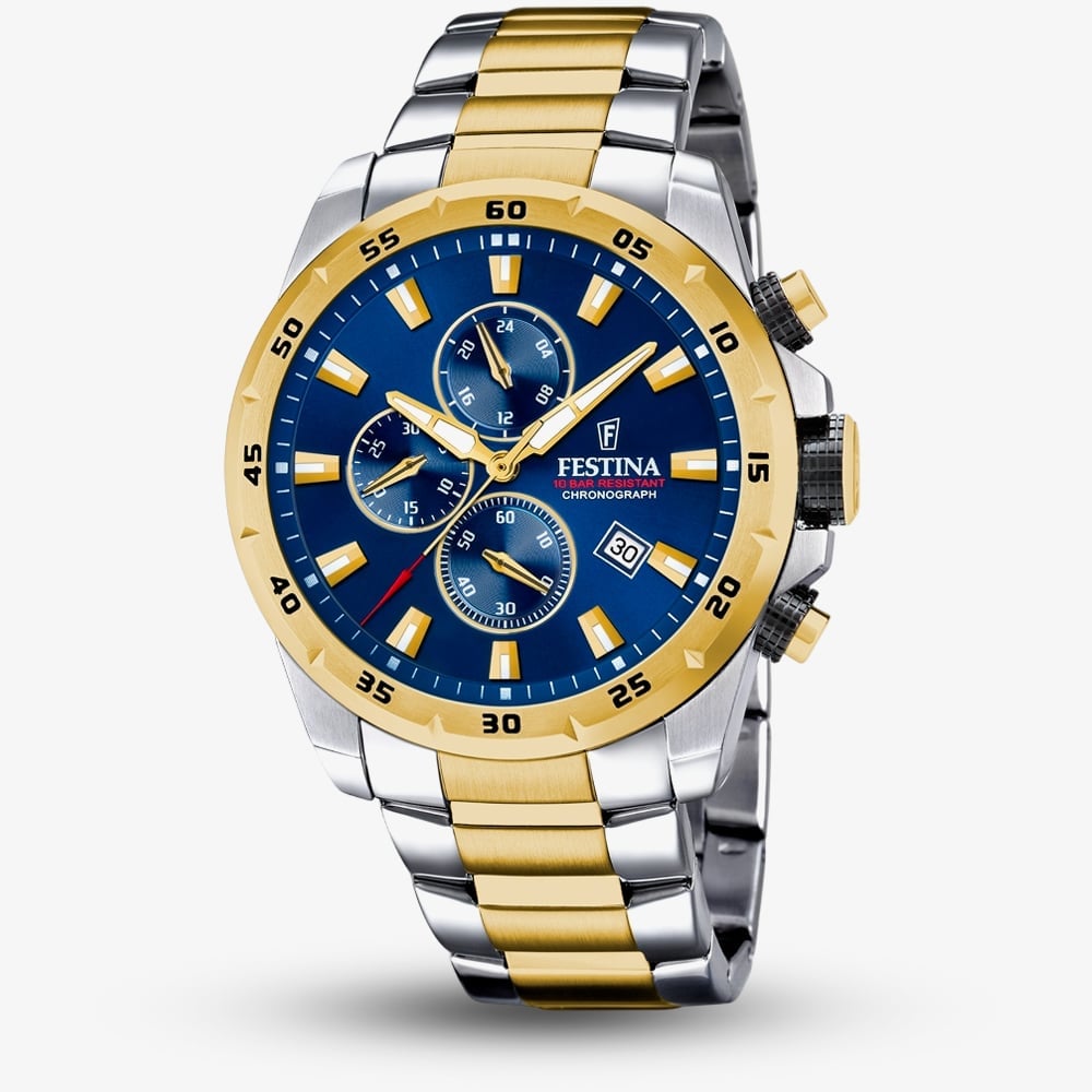 Festina Mens Two-Tone Blue Dial Chronograph Watch F20562/2 Festina Mens Two-Tone Blue Dial Chronograph Watch F20562/2