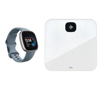 Fitbit Versa 4 Smart Watch & Aria Air Smart Scale Bundle - Waterfall Blue & White, Silver/Grey,Blue