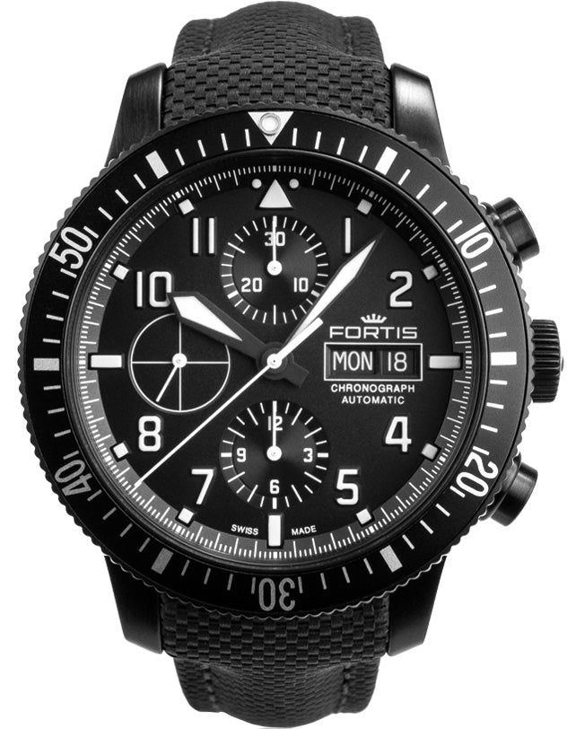 Fortis Watch Aviatis Aeromaster Mission Timer Chronograph - Black Fortis Watch Aviatis Aeromaster Mission Timer Chronograph - Black