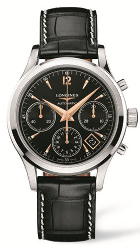 Longines Column Wheel Chronograph Mens - Black Longines Column Wheel Chronograph Mens - Black