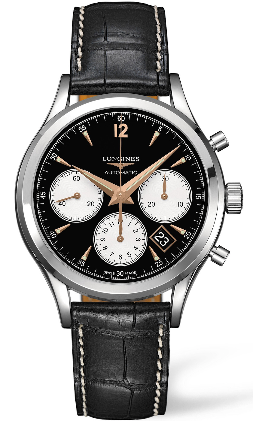 Longines Watch Heritage Column Wheel Chronograph Mens - Black Longines Watch Heritage Column Wheel Chronograph Mens - Black