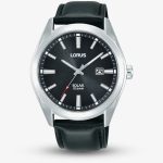 Lorus Mens Solar Versatile Black Leather Strap Watch RX339AX9