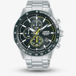 Lorus Mens Sports Chronograph Silver Tone Black Sunray Watch RM397HX9