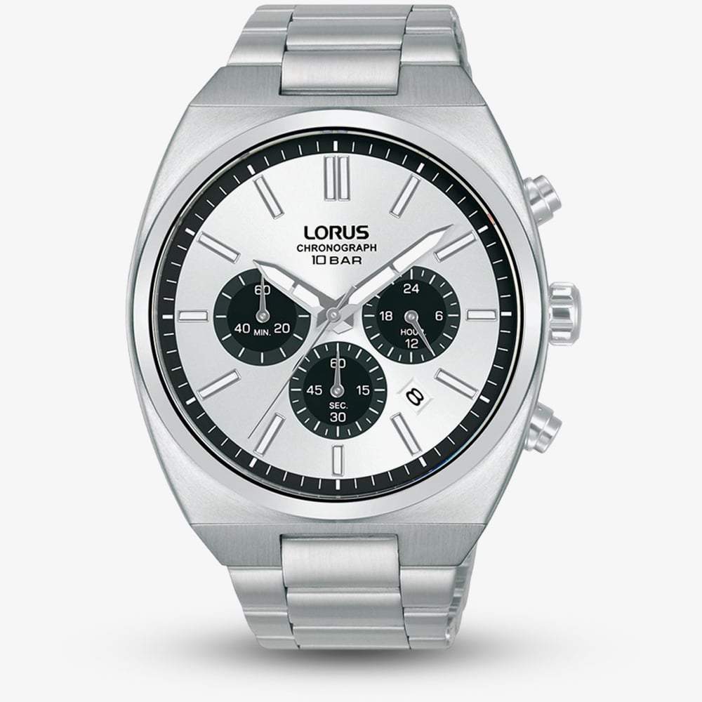 Lorus Mens Sports Chronograph Silver Tone Sunray Watch RT369KX9 Lorus Mens Sports Chronograph Silver Tone Sunray Watch RT369KX9
