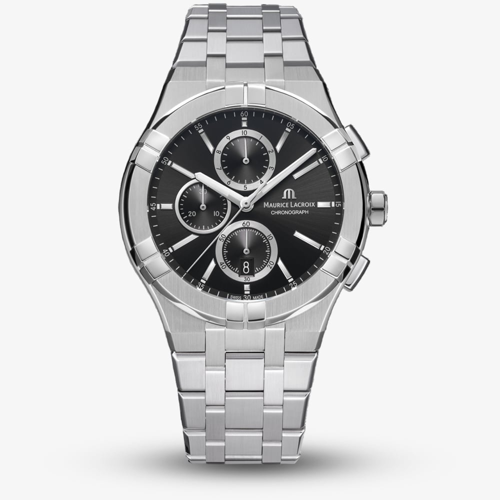 Maurice Lacroix Mens Aikon Black Chronograph Watch AI1118-SS002-330-1 Maurice Lacroix Mens Aikon Black Chronograph Watch AI1118-SS002-330-1
