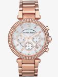 Michael Kors Mother of Pearl Stone Chronograph Dial Rose Gold Plated Bracelet Watch MK5491