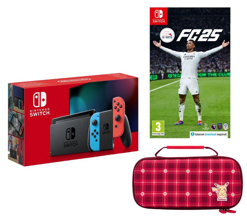 Nintendo Switch Neon Red & Blue, EA Sports FC 25 & Pikachu Plaid Case Bundle, Red,Blue Nintendo Switch Neon Red & Blue, EA Sports FC 25 & Pikachu Plaid Case Bundle, Red,Blue