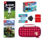 Nintendo Switch Neon Red & Blue, Sports, Mario Kart 8 Deluxe, Minecraft, 12 Month Membership & Pikachu Case Bundle, Red,Blue
