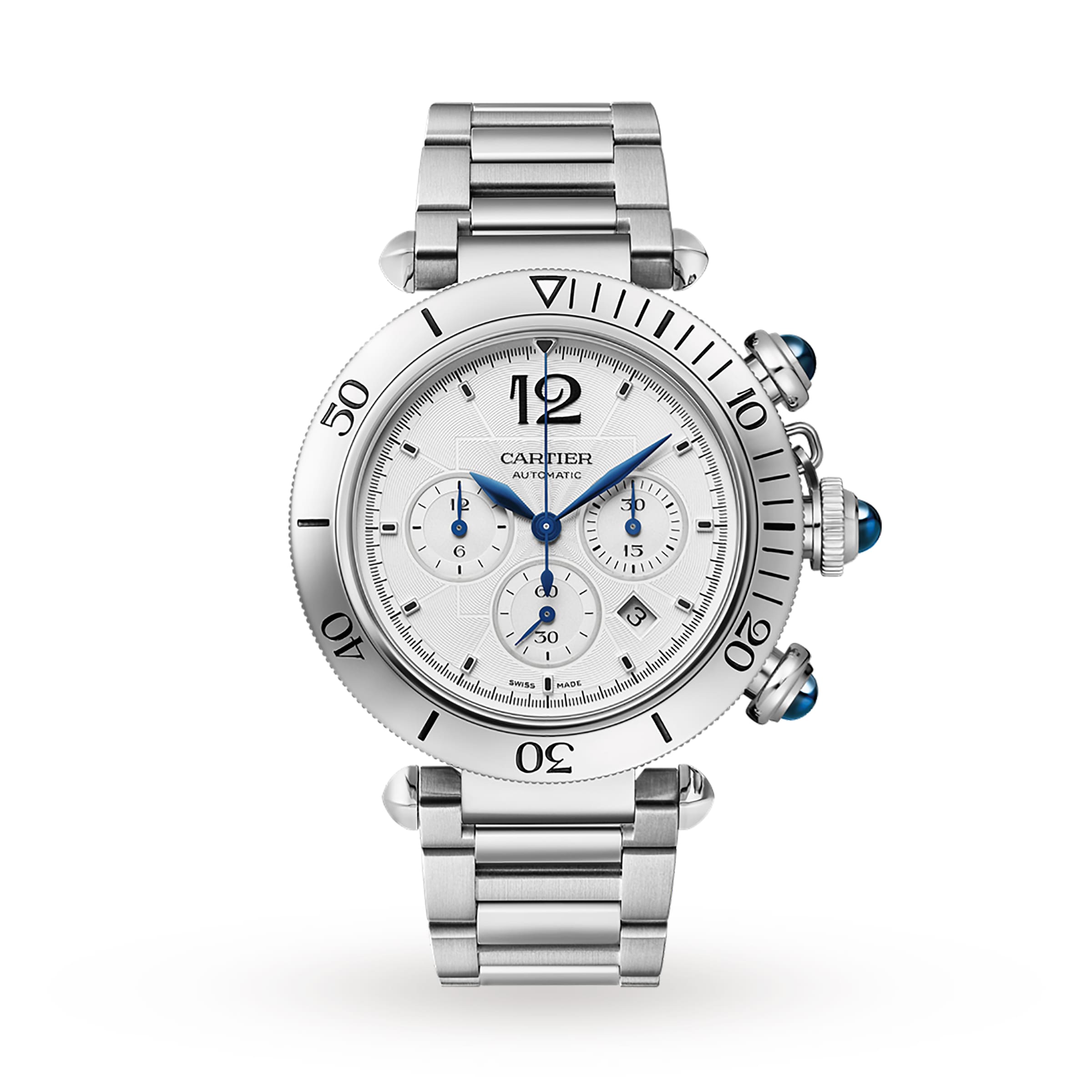 Pasha De Cartier 41mm, Chronograph, Automatic Movement, Steel, Interchangeable Metal And Leather Straps Pasha De Cartier 41mm, Chronograph, Automatic Movement, Steel, Interchangeable Metal And Leather Straps