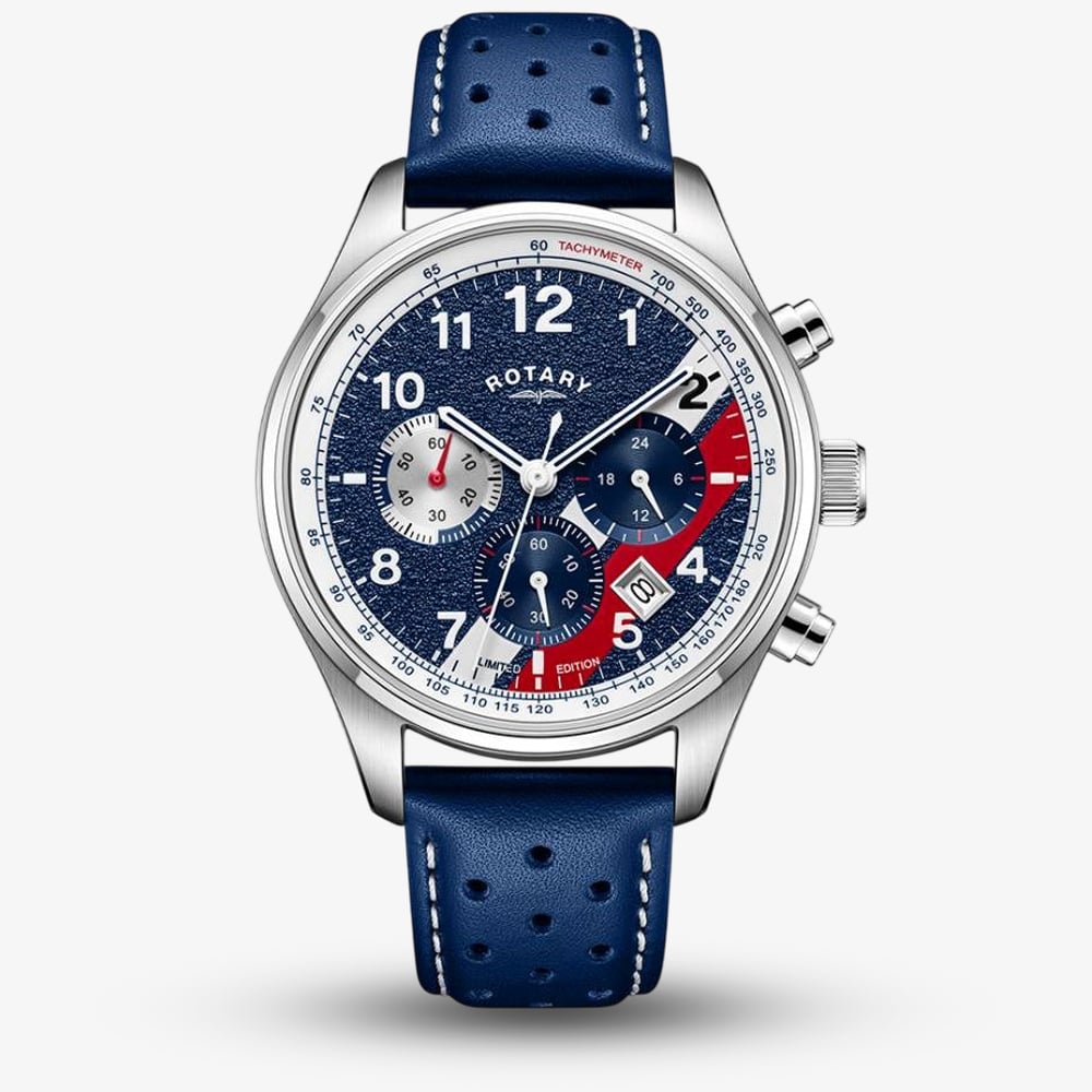 Rotary Mens Limited Edition Chronograph 1977 Blue Leather Strap Watch GS00450/51 Rotary Mens Limited Edition Chronograph 1977 Blue Leather Strap Watch GS00450/51