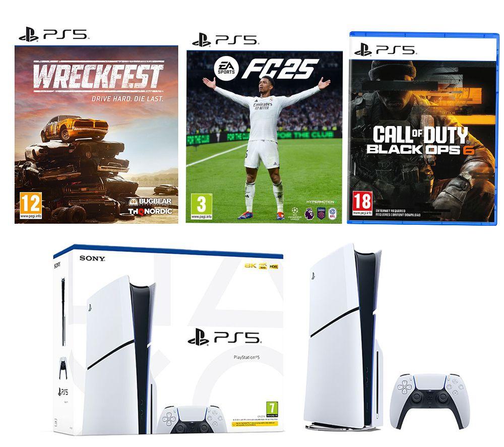 SONY PlayStation 5 (Model Group - Slim), EA Sports FC 25, Call of Duty: Black Ops 6 & Wreckfest Bundle, White SONY PlayStation 5 (Model Group - Slim), EA Sports FC 25, Call of Duty: Black Ops 6 & Wreckfest Bundle, White