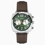 Sekonda Sekonda Airborne Men's Chronograph Watch | Silver Case & Brown Leather Strap with Green Dial | 30029