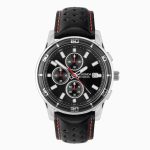 Sekonda Sekonda Midnight Chronograph Men's Watch | Silver Alloy Case & Black Leather Strap with Black Dial | 30206