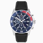 Sekonda Sekonda Pacific Wave Chronograph Men’s Watch | Silver Stainless Steel Case & Black Silicone Strap with Blue Dial | 30114