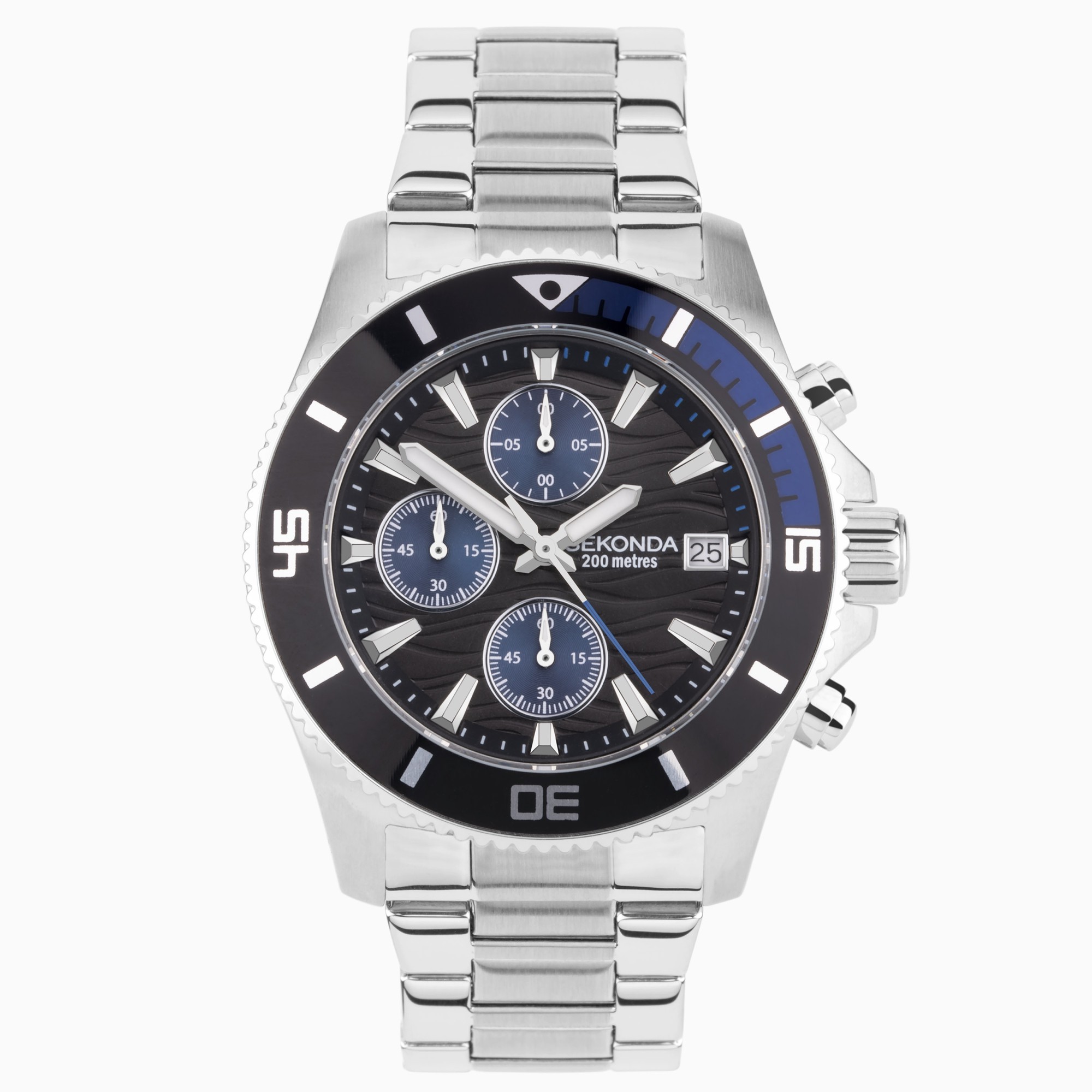 Sekonda Sekonda Pacific Wave Chronograph Men's Watch | Silver Stainless Steel Case & Bracelet with Black Dial | 30116 Sekonda Sekonda Pacific Wave Chronograph Men's Watch | Silver Stainless Steel Case & Bracelet with Black Dial | 30116
