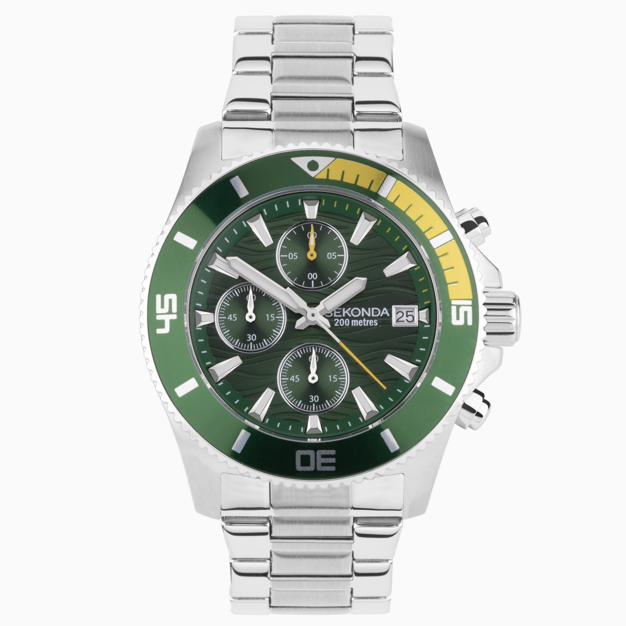 Sekonda Sekonda Pacific Wave Chronograph Men's Watch | Silver Stainless Steel Case & Bracelet with Green Dial | 30115 Sekonda Sekonda Pacific Wave Chronograph Men's Watch | Silver Stainless Steel Case & Bracelet with Green Dial | 30115