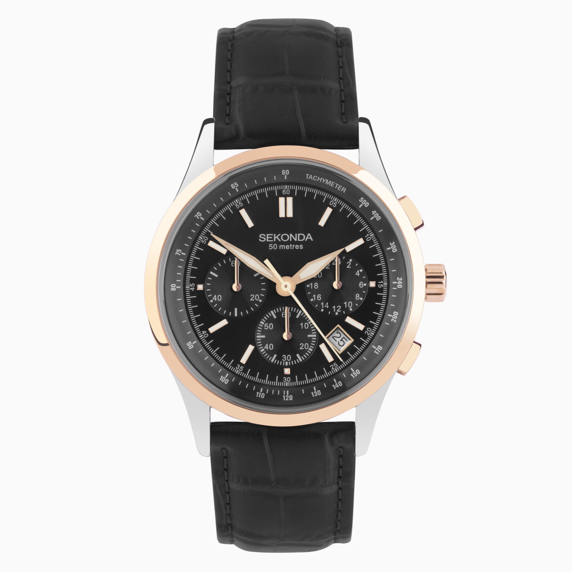 Sekonda Sekonda Racer Chronograph Men's Watch | Two Tone Alloy Case & Black Leather Strap with Black Dial | 30143 Sekonda Sekonda Racer Chronograph Men's Watch | Two Tone Alloy Case & Black Leather Strap with Black Dial | 30143