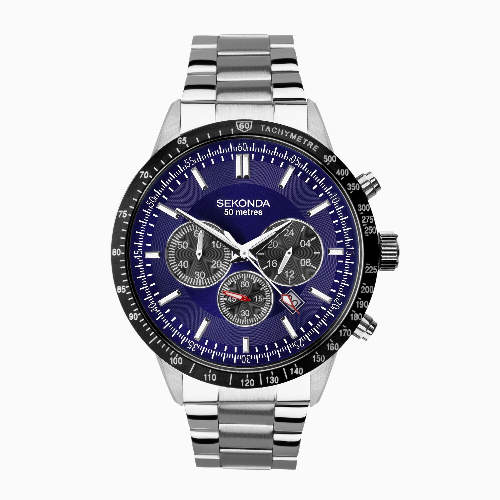 Sekonda Sekonda Velocity Chronograph Men's Watch | Silver Case & Stainless Steel Bracelet with Blue Dial | 1970 Sekonda Sekonda Velocity Chronograph Men's Watch | Silver Case & Stainless Steel Bracelet with Blue Dial | 1970