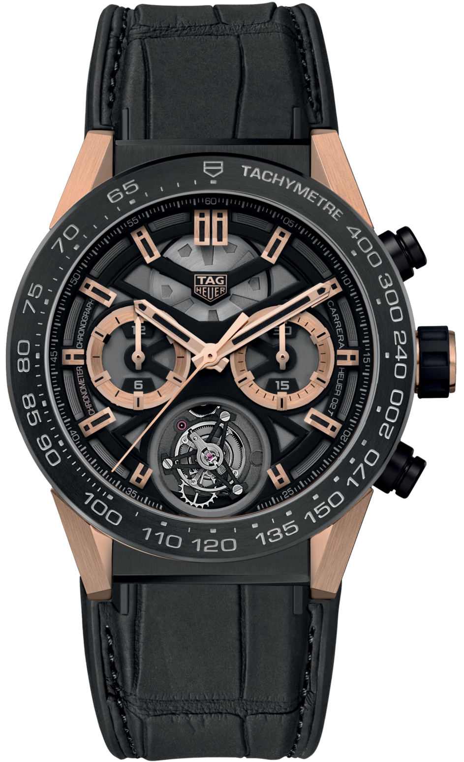 TAG Heuer Watch Carrera Tourbillon Chronograph Rose Gold - Black TAG Heuer Watch Carrera Tourbillon Chronograph Rose Gold - Black
