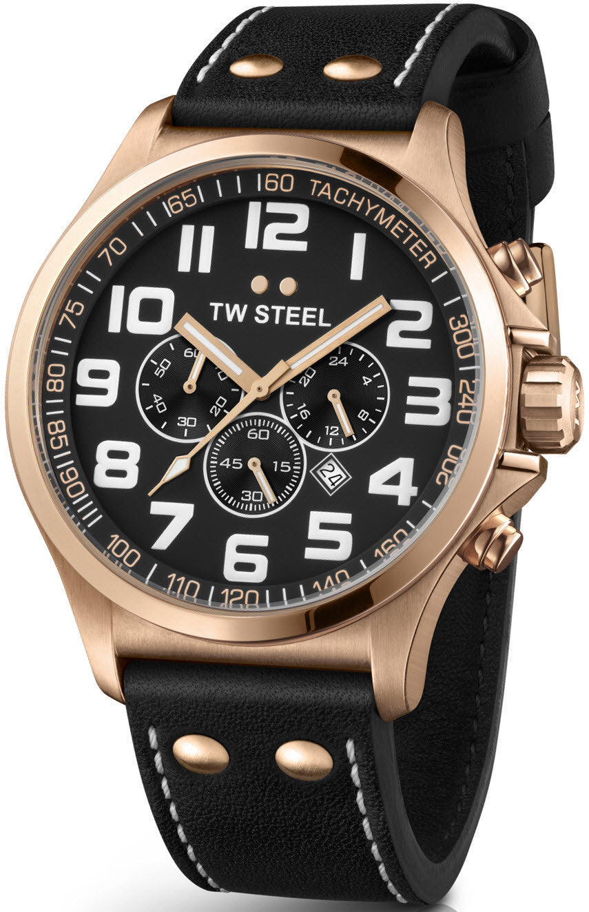 TW Steel Watch Pilot Rose Gold PVD Chronograph 48mm - Black TW Steel Watch Pilot Rose Gold PVD Chronograph 48mm - Black