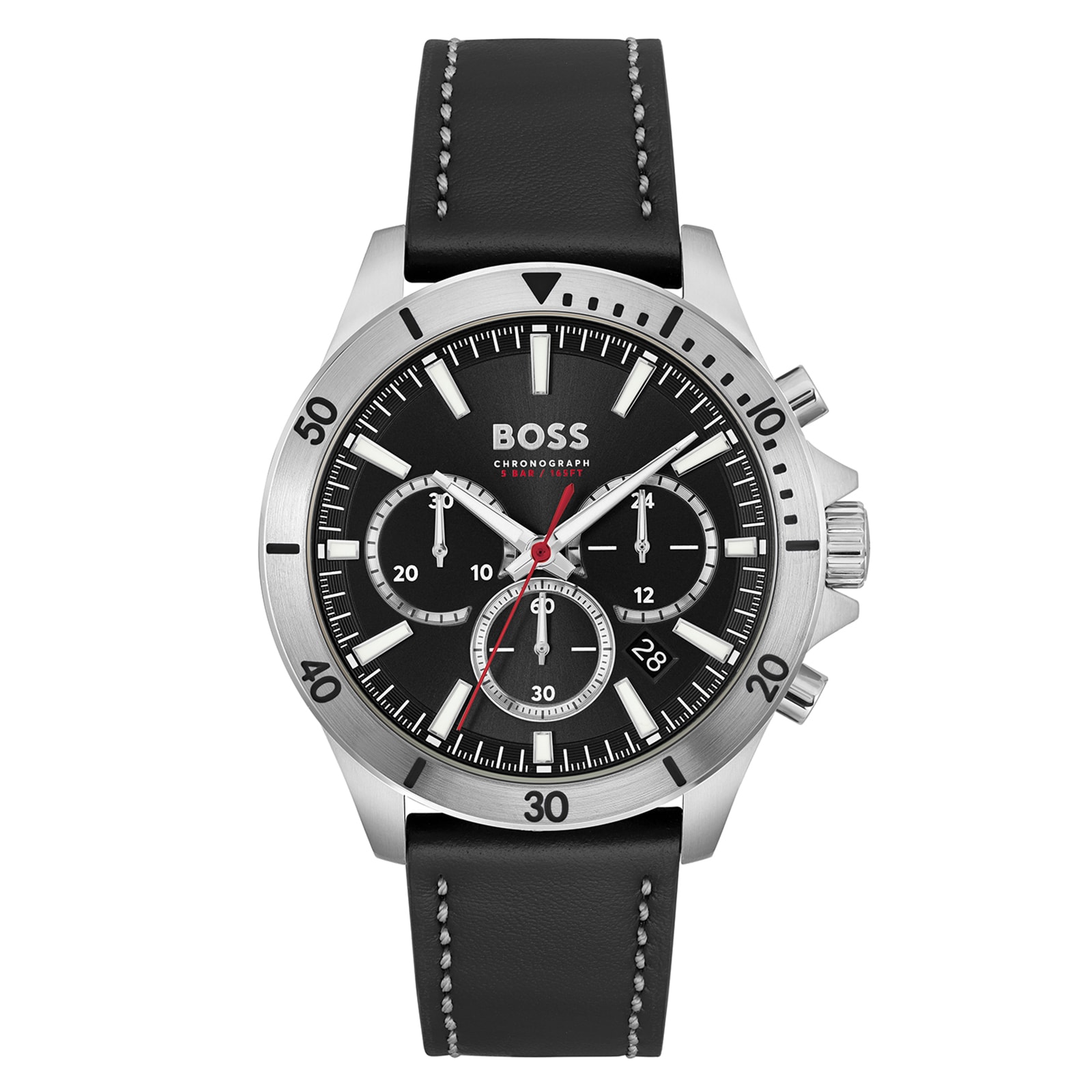 Troper Chronograph Leather Strap 44mm Mens Watch Black Troper Chronograph Leather Strap 44mm Mens Watch Black