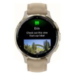 Venu 3s Soft gold stainless steel bezel with French grey case and leather band Smart Watch