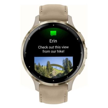 Venu 3s Soft gold stainless steel bezel with French grey case and leather band Smart Watch