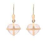 18ct Rose Gold Rose Quartz Small Cross Heart Drop Earrings - Option1 Value Rose Gold