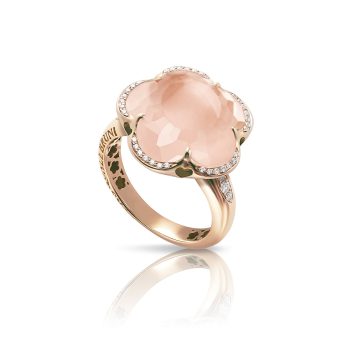 Bon Ton Ring in 18k Rose Gold with Rose Quartz and Diamonds - Ring Size L