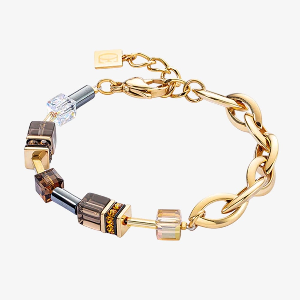 Coeur De Lion Ladies GeoCUBE Gold Smokey Quartz Chain Bracelet 4524/30-1116 Coeur De Lion Ladies GeoCUBE Gold Smokey Quartz Chain Bracelet 4524/30-1116