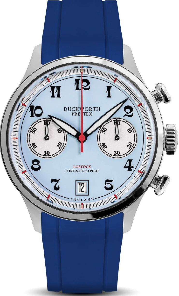 Duckworth Prestex Lostock Blue 40mm Quartz Chronograph Blue Rubber Watch Duckworth Prestex Lostock Blue 40mm Quartz Chronograph Blue Rubber Watch