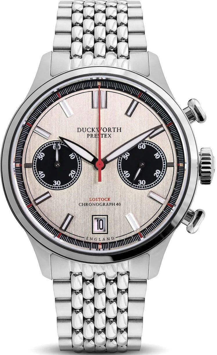Duckworth Prestex Lostock Silver 40mm Quartz Chronograph Bracelet Watch Duckworth Prestex Lostock Silver 40mm Quartz Chronograph Bracelet Watch