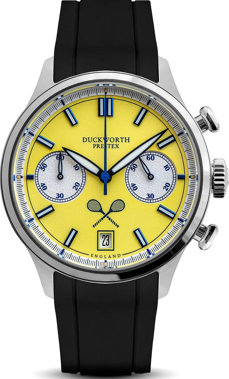 Duckworth Prestex Lostock Yellow 40mm Quartz Chronograph Black Rubber Watch Duckworth Prestex Lostock Yellow 40mm Quartz Chronograph Black Rubber Watch