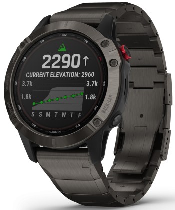 Garmin Watch Fenix 6 Pro Solar Titanium Carbon Grey DLC With Titanium DLC Band D - Black